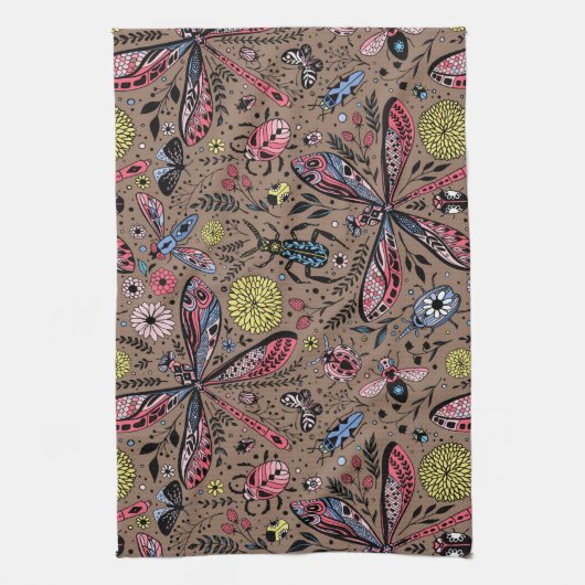 Doogavebeestjes op mochasbruin theedoek (Verticaal)