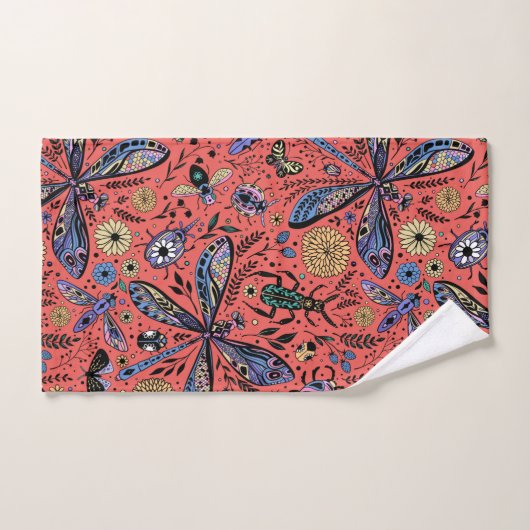 Doogaveinsecten op koraalrood bad handdoek (Handdoek)