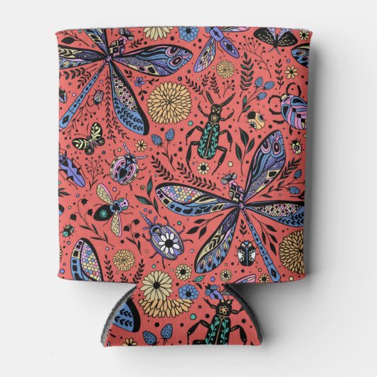 Doogaveinsecten op koraalrood blikjeskoeler (Voorkant)