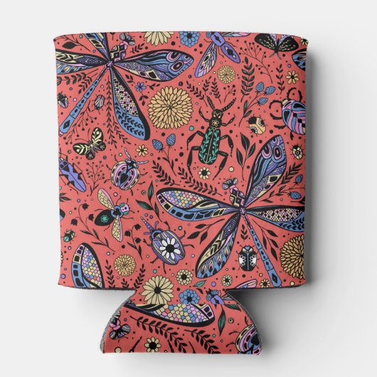 Doogaveinsecten op koraalrood blikjeskoeler (Achterkant)