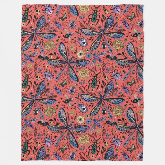 Doogaveinsecten op koraalrood fleece deken (Voorkant)