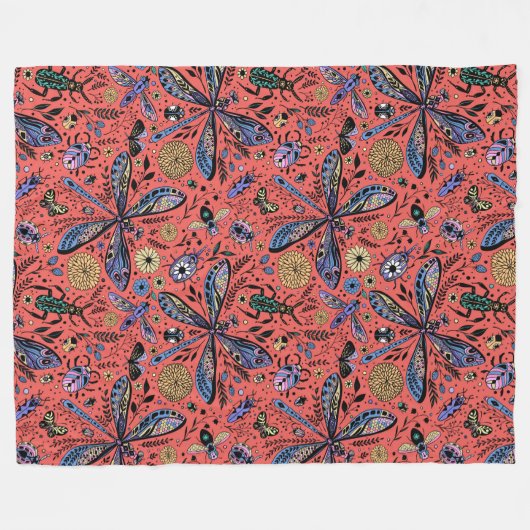 Doogaveinsecten op koraalrood fleece deken (Voorkant (Horizontaal))