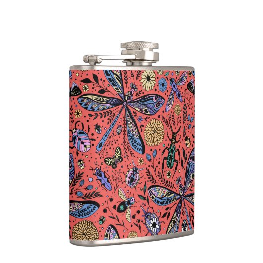 Doogaveinsecten op koraalrood heupfles (Rechts)