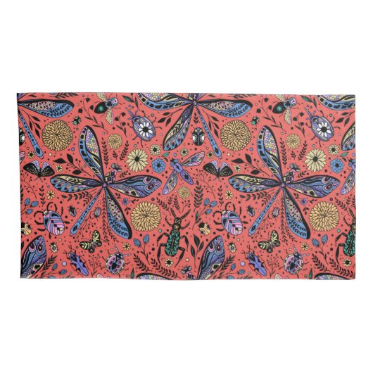 Doogaveinsecten op koraalrood kussensloop (Achterkant-Rechts)