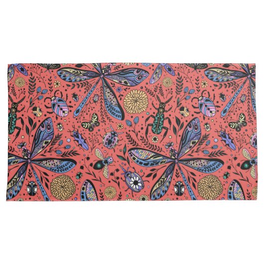 Doogaveinsecten op koraalrood kussensloop (Voorkant-Rechts)