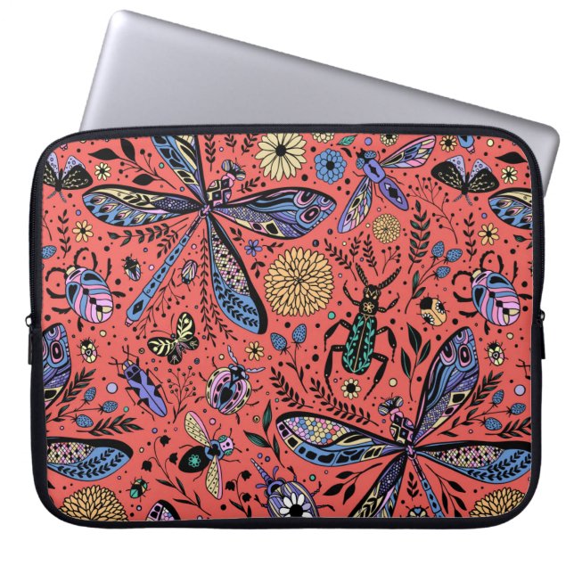 Doogaveinsecten op koraalrood laptop sleeve (Voorkant)
