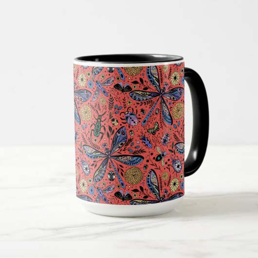 Doogaveinsecten op koraalrood mok (Voorkant rechts)