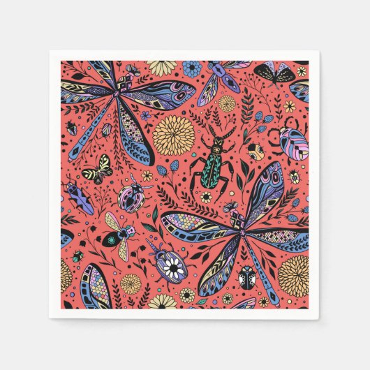 Doogaveinsecten op koraalrood servet (Voorkant)