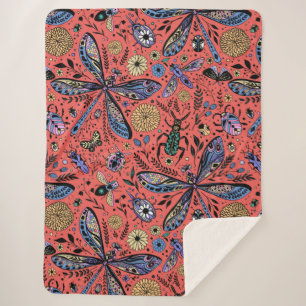 Doogaveinsecten op koraalrood sherpa deken