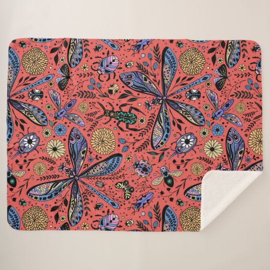 Doogaveinsecten op koraalrood sherpa deken (Voorkant (horizontaal))