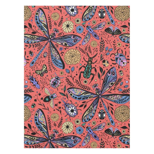 Doogaveinsecten op koraalrood tafelkleed (Voorkant)