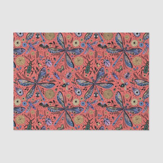 Doogaveinsecten op koraalrood tissuepapier (Voorkant)