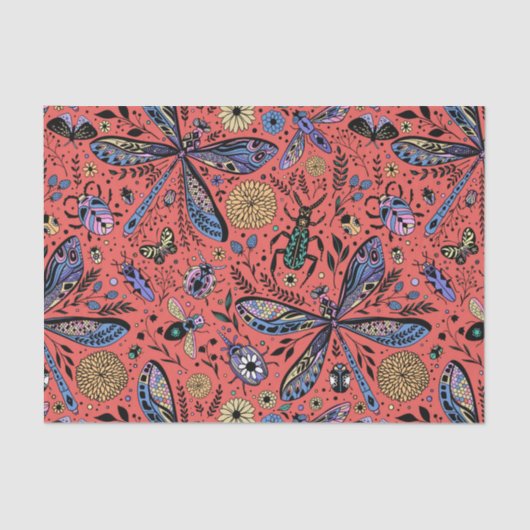 Doogaveinsecten op koraalrood tissuepapier (Voorkant)