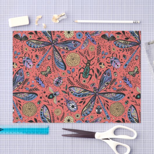 Doogaveinsecten op koraalrood tissuepapier (Craft)