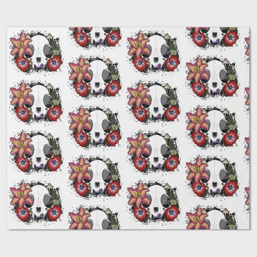 Doom- en Bloomkat-schedel Cadeaupapier (Vlak)
