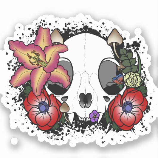 Doom- en Bloomkat-schedel Sticker (Voorkant)
