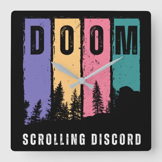 Doom Scrolling Discord vierkante wandklok (Voorkant)