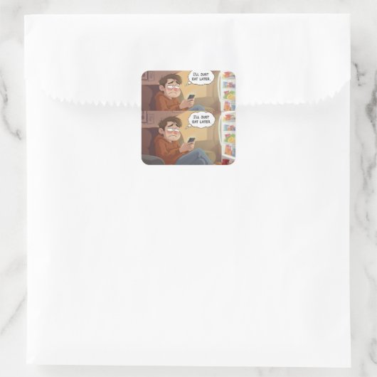 Doomscrollen & Snacks – Herkenbare Sticker (Tas)