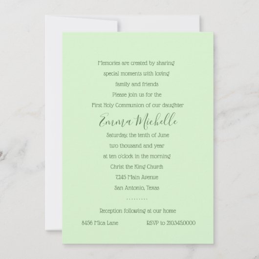 Doop 1e Communie Bevestiging Groene Parel Kaart (Achterkant)