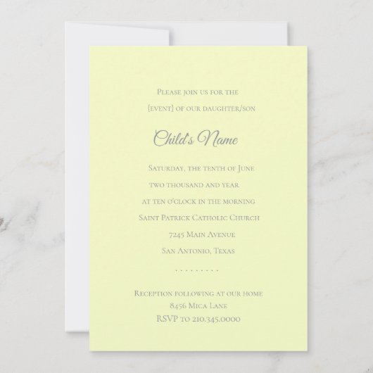 Doop 1e Communie Bevestiging Kruis Geel Kaart (Achterkant)