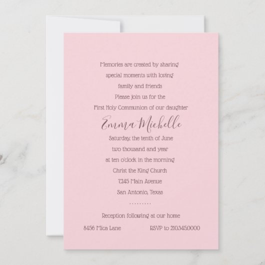 Doop 1e Communie Bevestiging Roze Parel Kaart (Achterkant)