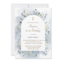 Doop & 1e Verjaardag blauw waterverf gebladerte