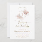 Doop & 1e Verjaardag boho bloemen uitnodiging (Voorkant)