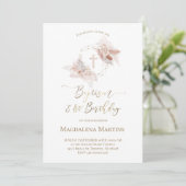 Doop & 1e Verjaardag boho bloemen uitnodiging (Staand voorkant)