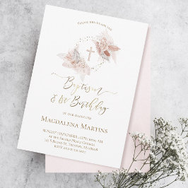 Doop & 1e Verjaardag boho bloemen uitnodiging