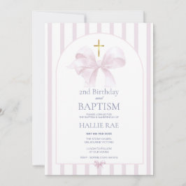 Doop & 2e verjaardag Uitnodiging, Pink Bow Design Kaart