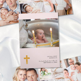 Doop 7 Foto Roze Dankjewel Drievoudige Kaart