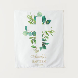 Doop achtergrond - Eucalyptus kruis met groen Wandkleed