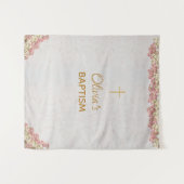 Doop Achtergrond Goud Kruis Roze Orchideeën Marmer Wandkleed (Voorkant (horizontaal))