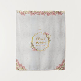 Doop Achtergrond Goud Roze Orchidee Marmer Geometr Wandkleed