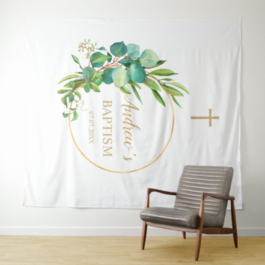 Doop Achtergrond Jongen - Eucalyptus Groenbladeren Wandkleed (In Situ (horizontaal))