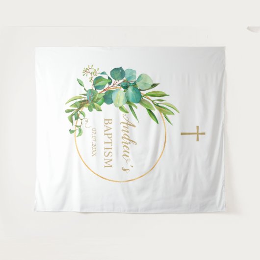 Doop Achtergrond Jongen - Eucalyptus Groenbladeren Wandkleed (Voorkant (horizontaal))