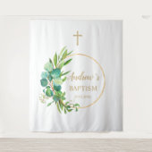 Doop Achtergrond Jongen - Eucalyptus Groenbladeren Wandkleed (Voorkant)