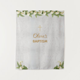 Doop Achtergrond Marmer Goud Kruis Calla's Wandkleed