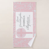 Doop achterkleindochter roze kant gepersonaliseerd badhanddoek (Badhanddoek)