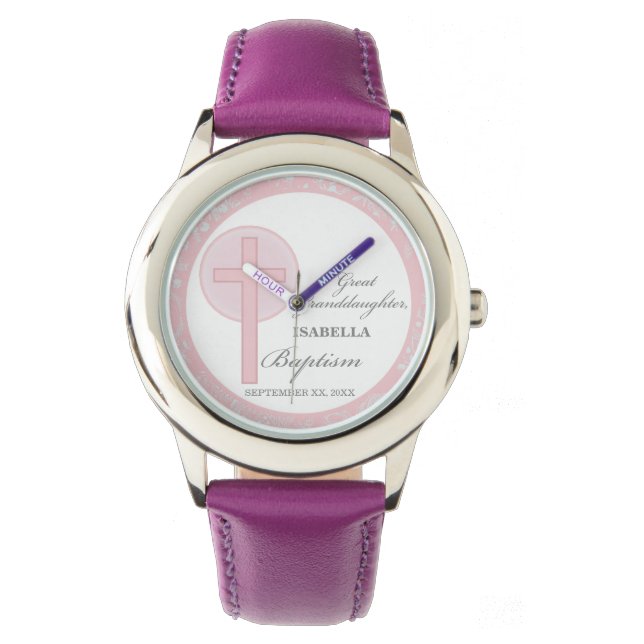 Doop achterkleindochter roze kant gepersonaliseerd horloge (Voorkant)