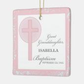 Doop achterkleindochter roze kant gepersonaliseerd keramisch ornament (Links)