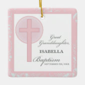 Doop achterkleindochter roze kant gepersonaliseerd keramisch ornament (Voorkant)