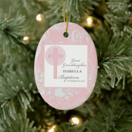 Doop achterkleindochter roze kant gepersonaliseerd keramisch ornament