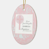 Doop achterkleindochter roze kant gepersonaliseerd keramisch ornament (Links)