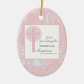 Doop achterkleindochter roze kant gepersonaliseerd keramisch ornament (Voorkant)