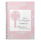 Doop achterkleindochter roze kant gepersonaliseerd notitieboek (Voorkant)