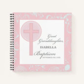 Doop achterkleindochter roze kant gepersonaliseerd notitieboek (Voorkant)