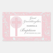 Doop achterkleindochter roze kant gepersonaliseerd rechthoekige sticker (Voorkant)