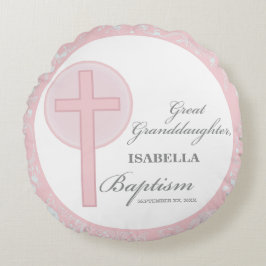 Doop achterkleindochter roze kant gepersonaliseerd rond kussen