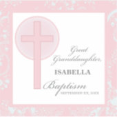 Doop achterkleindochter roze kant gepersonaliseerd sticker (Voorkant)